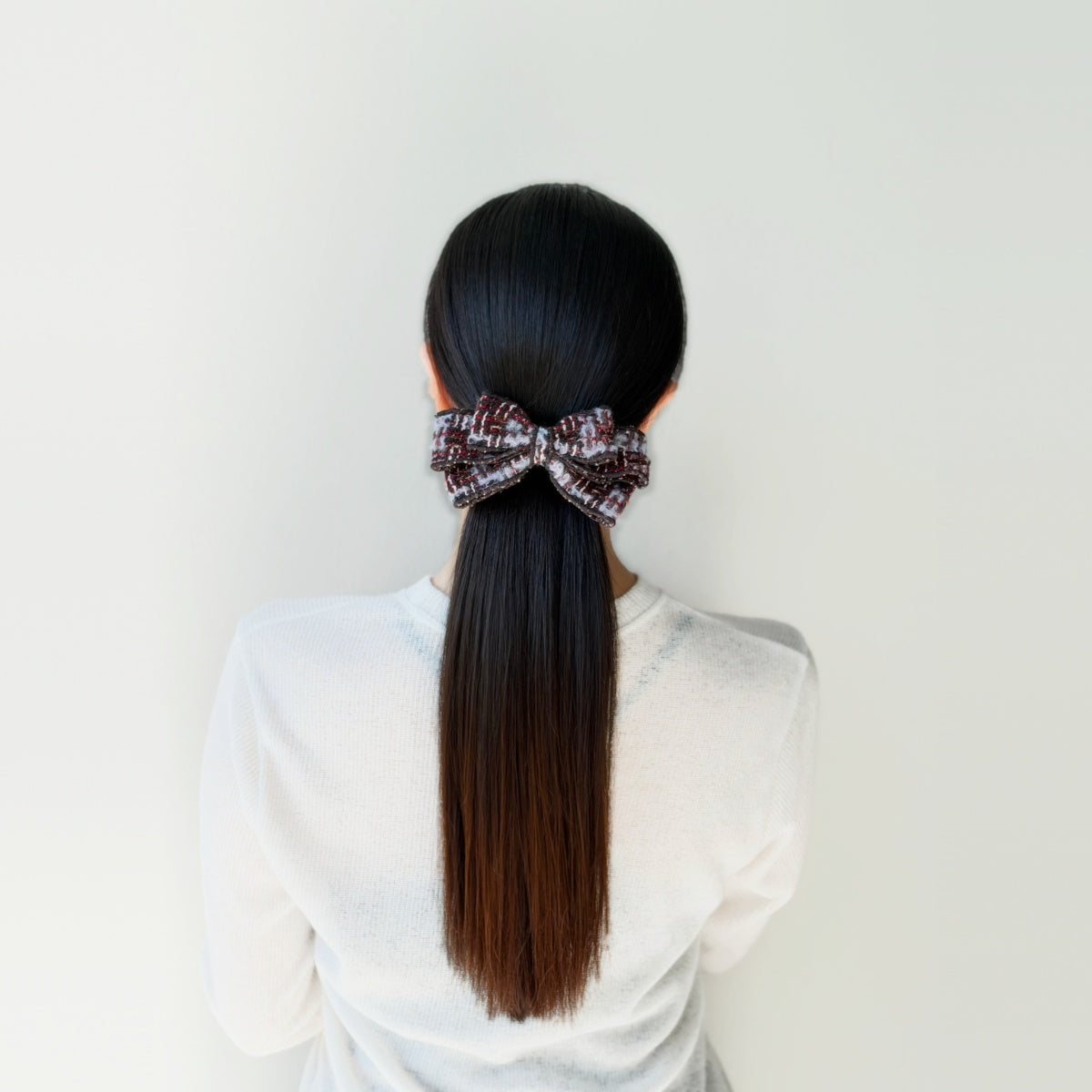 リントンツイード 10cm トリプル ボウ バレッタ