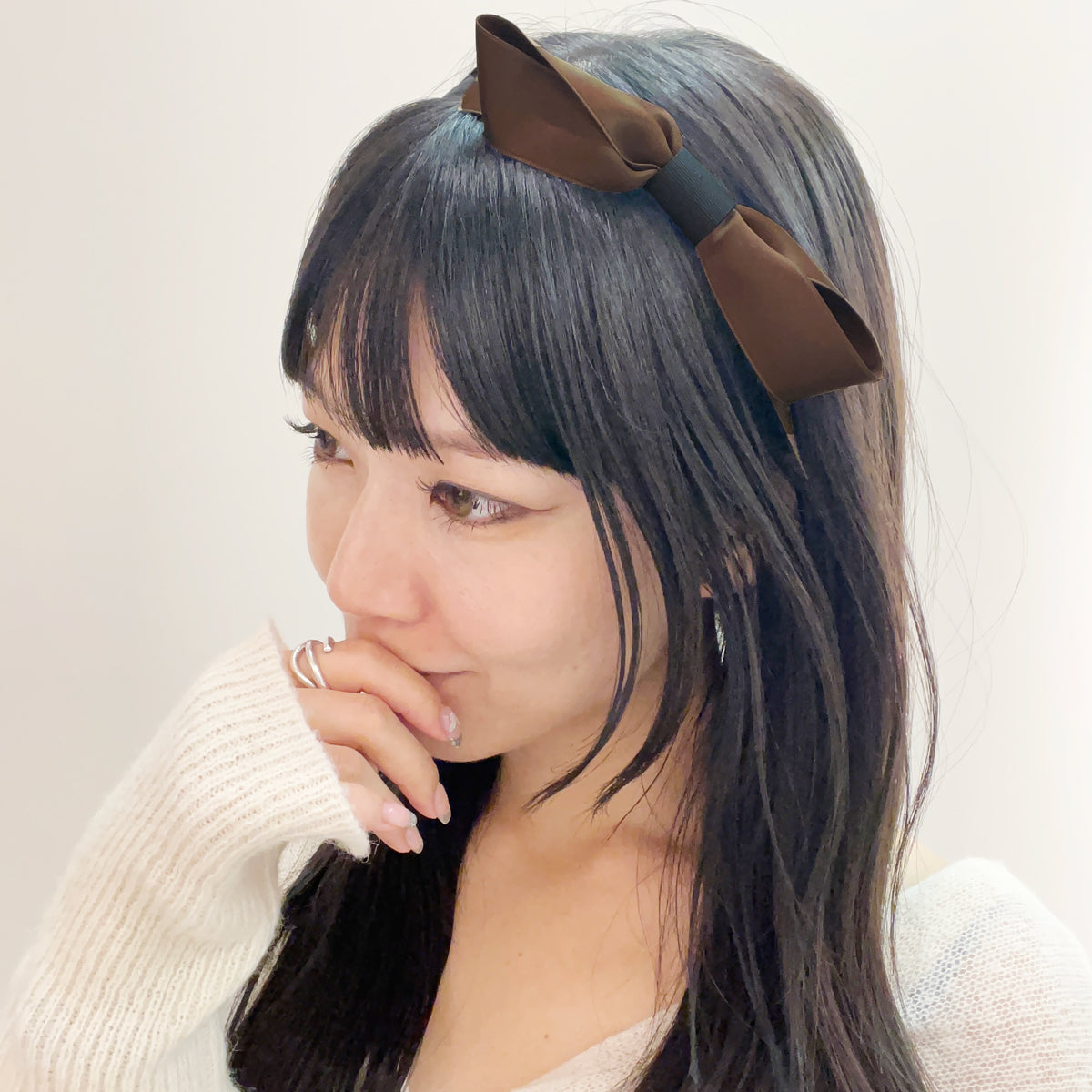 サテン ボウ オン グログラン ヘッドバンド