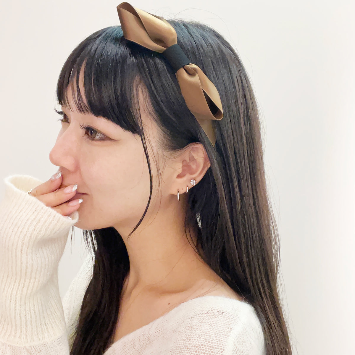 サテン ボウ オン グログラン ヘッドバンド