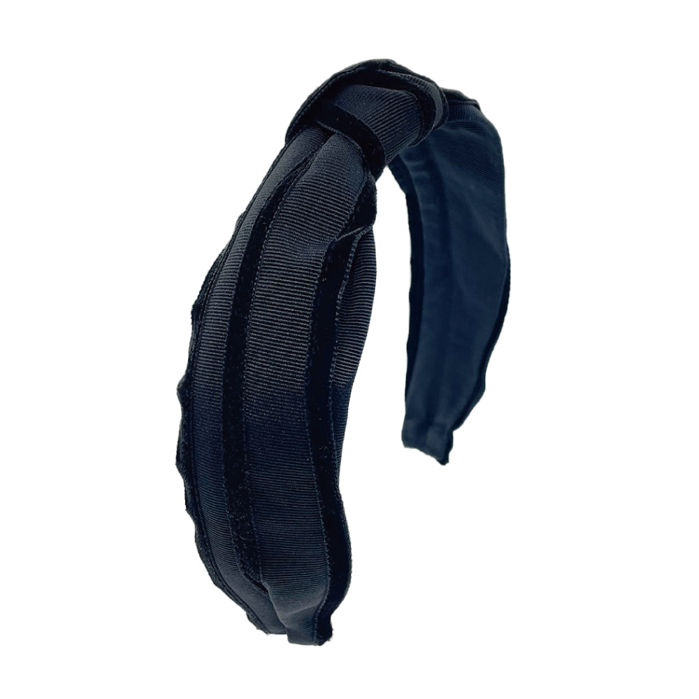 GROSGRAIN CENTER TURBAN HEADBAND WITH VELVET STRIPE/グログラン