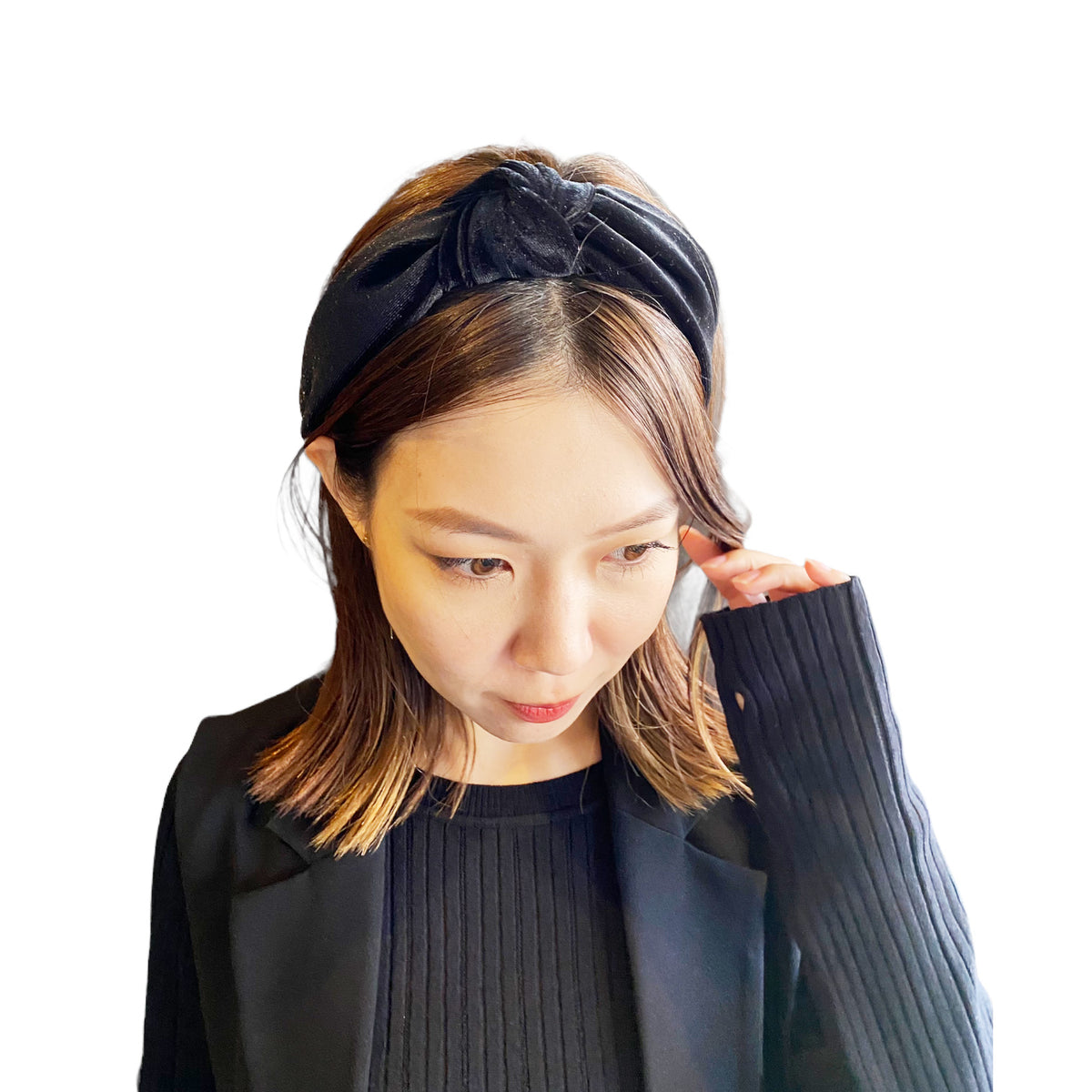 LUDLOW 黒 ベルベット ヘアバンド ウーマンズ バーナデット ベルベット ウィンター ターバン ヘッド