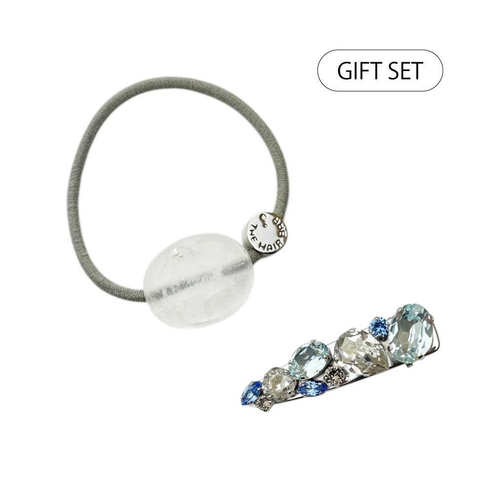【WEB限定 Mother's Day gift set】セミプレシャス ストーン ポニー+ピュア クリスタル Mクリップ(CRY/AQU)