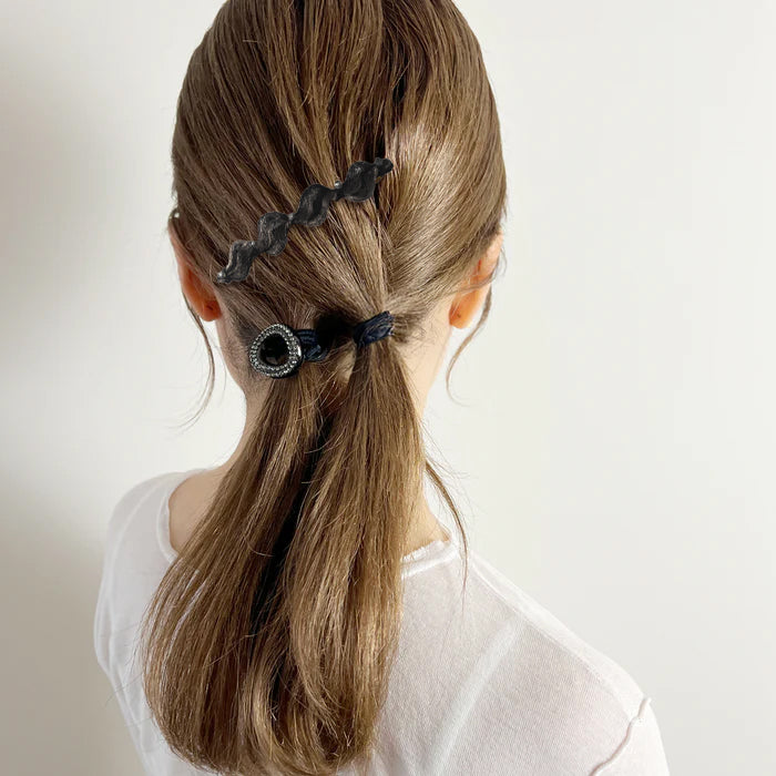 【WEB限定 Mother's Day gift set】ぺイヴド リンク ポニー+メッシュ ウェーブ 10cm バレッタ(BLK/HEMBLK)