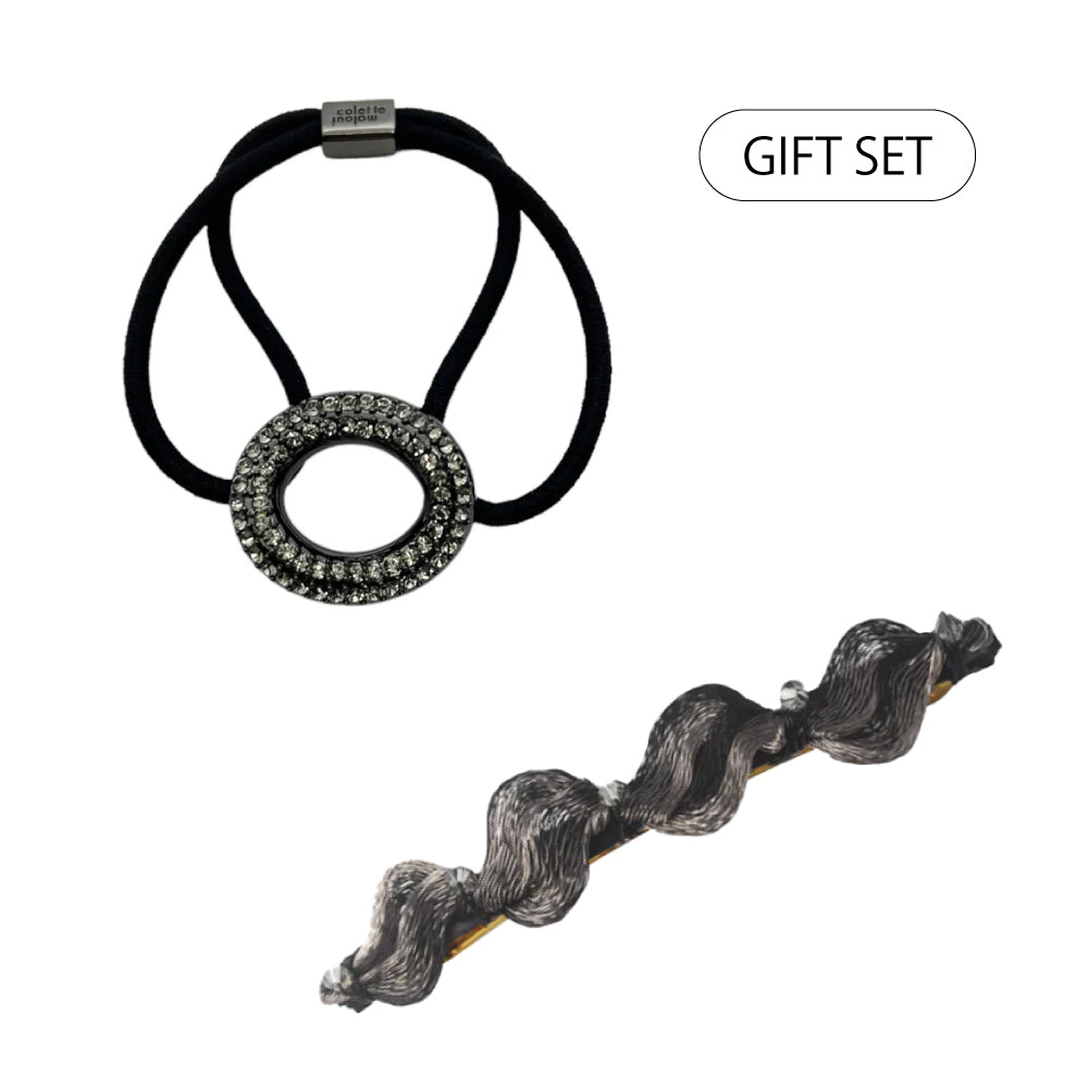【WEB限定 Mother's Day gift set】ぺイヴド リンク ポニー+メッシュ ウェーブ 10cm バレッタ(BLK/HEMBLK)