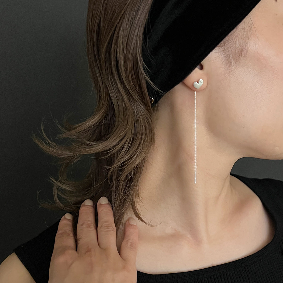 シルバー925 ハート チャーム イヤリング シングル(ピアス) | THE HAIR