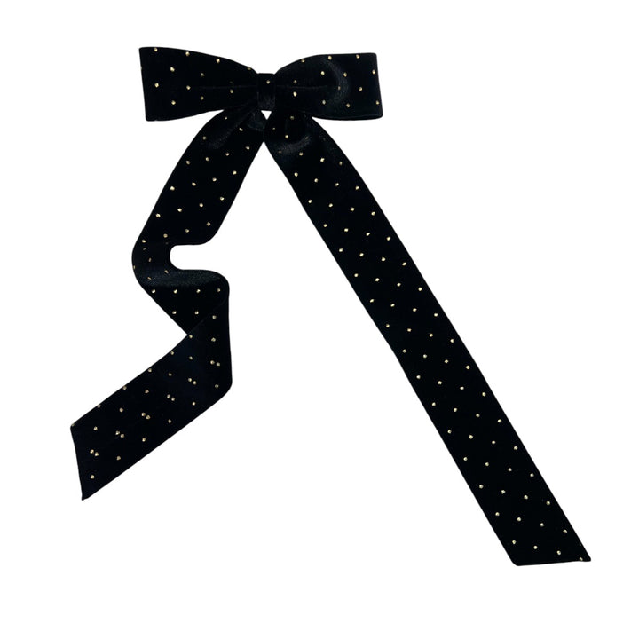 ベルベット ロング ボウ ウィズ ゴールド スタッズ 10cm バレッタ