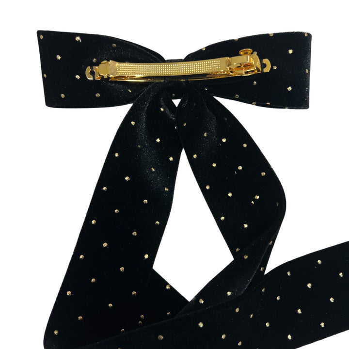 ベルベット ロング ボウ ウィズ ゴールド スタッズ 10cm バレッタ