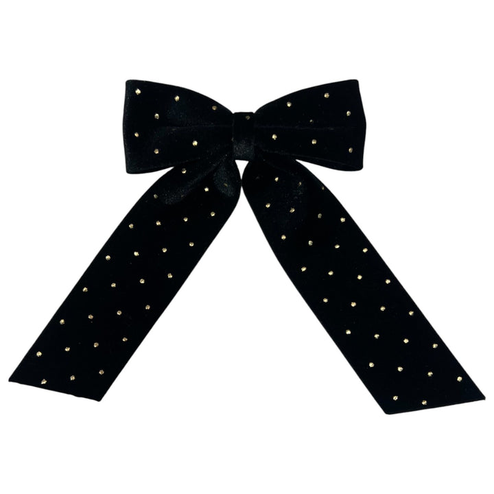 ベルベット ミディアム ボウ  ウィズ ゴールド スタッズ  10cm バレッタ