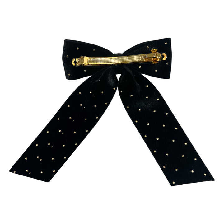 ベルベット ミディアム ボウ  ウィズ ゴールド スタッズ  10cm バレッタ