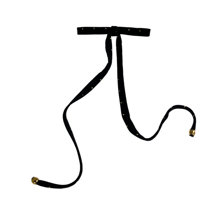 ベルベット ナロー ボウ  ウィズ ゴールド スタッズ  8cm バレッタ