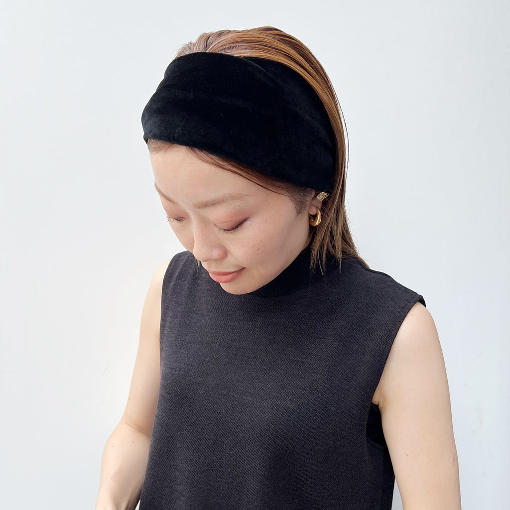 ストレッチ ベロア ヘアバンド ウィズ メタル リムーバブル リング