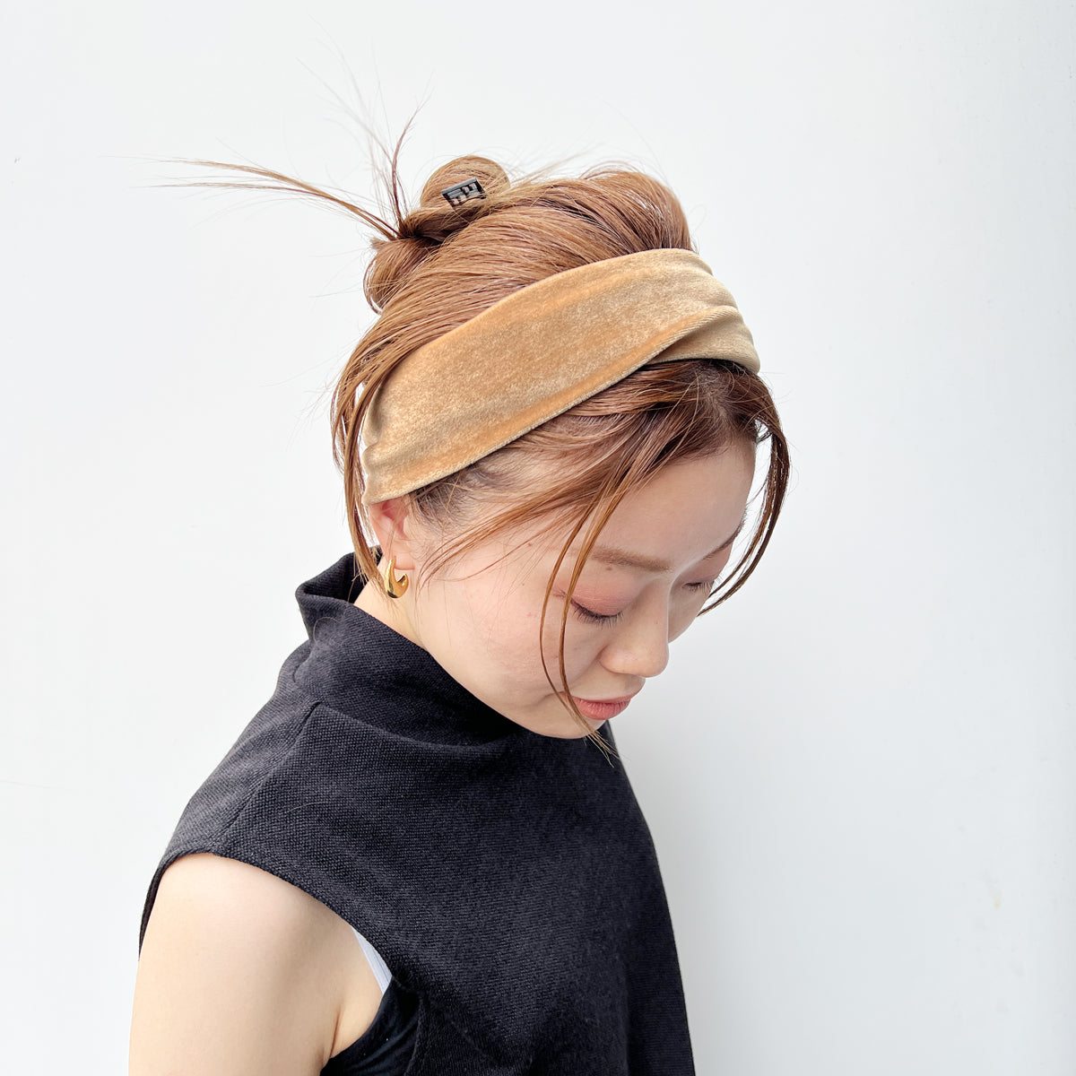 ストレッチ ベロア ヘアバンド ウィズ メタル リムーバブル リング
