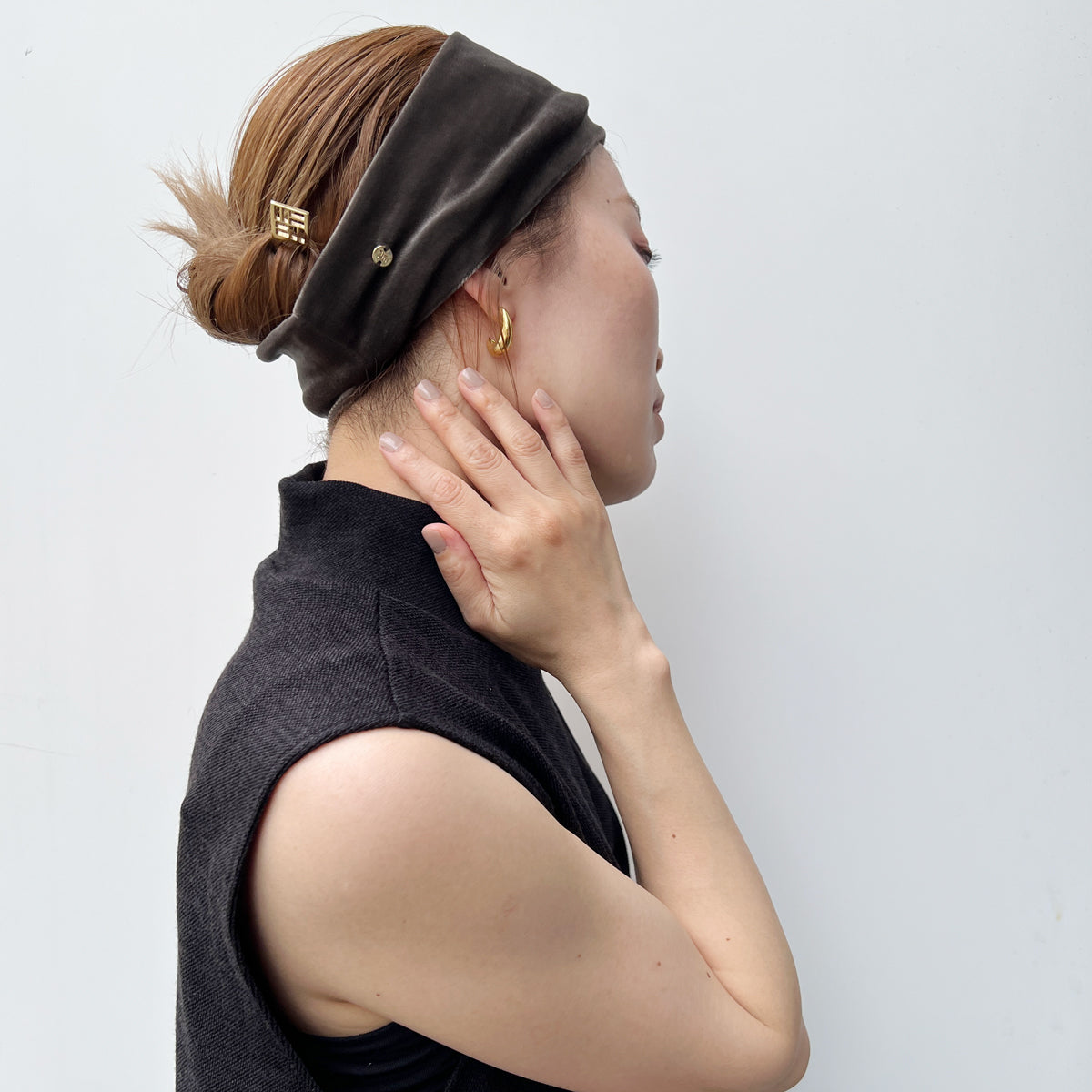 ストレッチ ベロア ヘアバンド ウィズ メタル リムーバブル リング