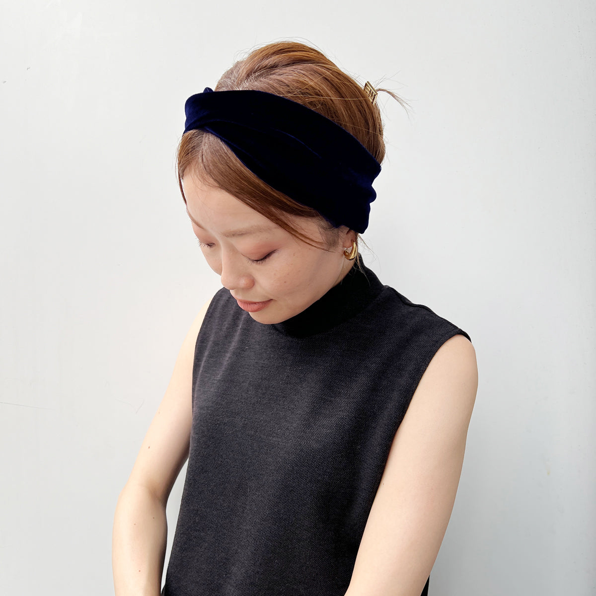 ストレッチ ベロア ヘアバンド ウィズ メタル リムーバブル リング