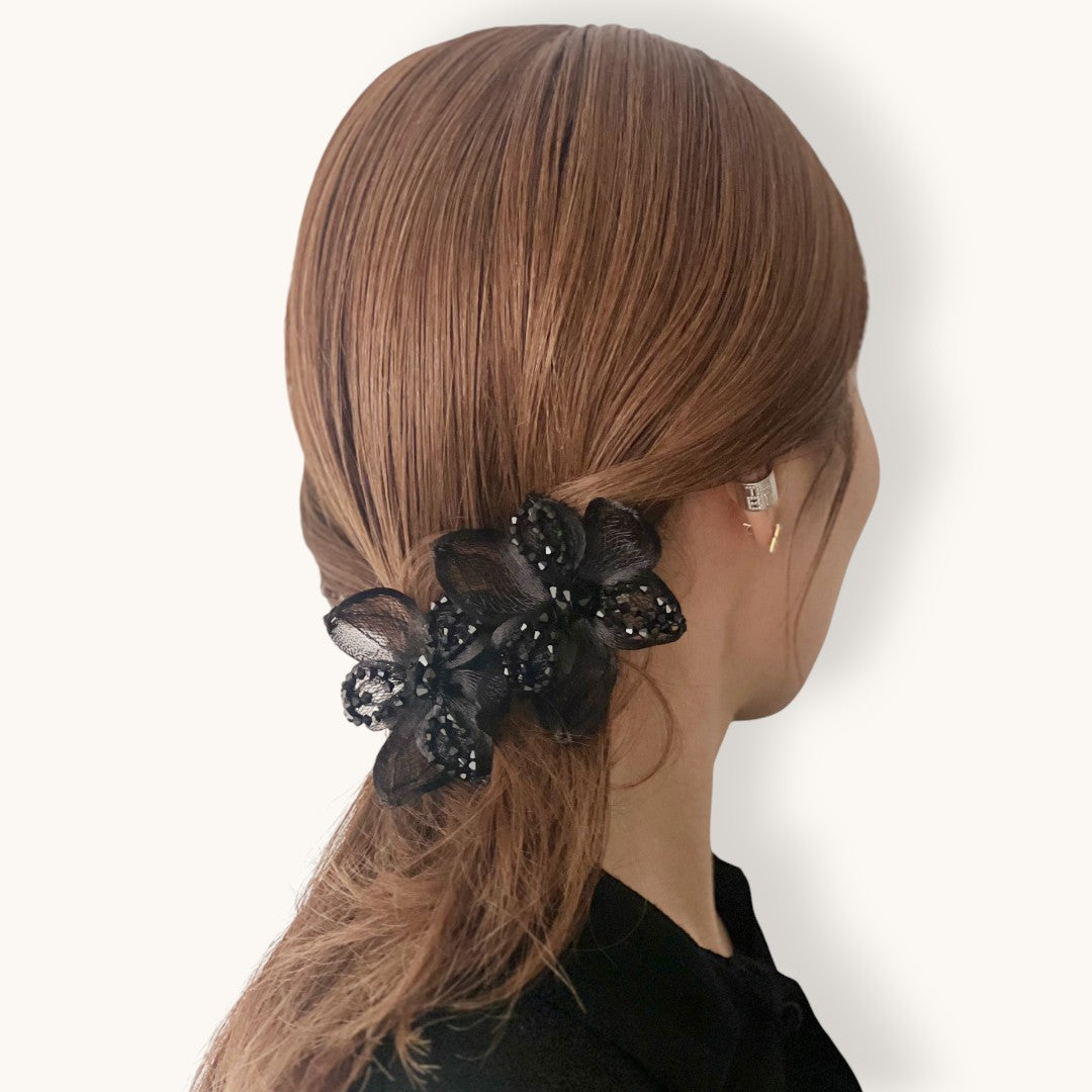 メッシュ ミッドナイト リリー 10cm バレッタ