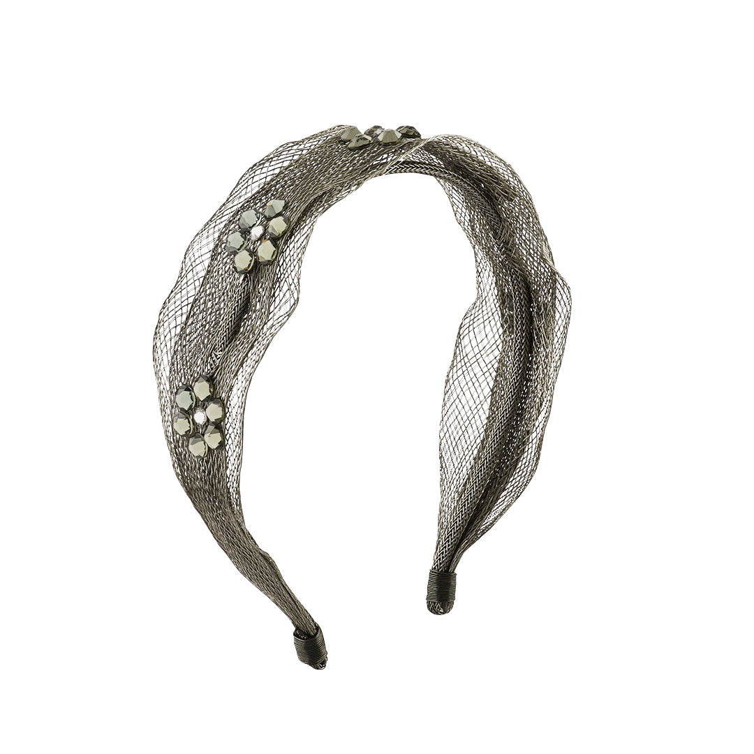 メッシュ シアー クリスタル フラワー ヘッドバンド