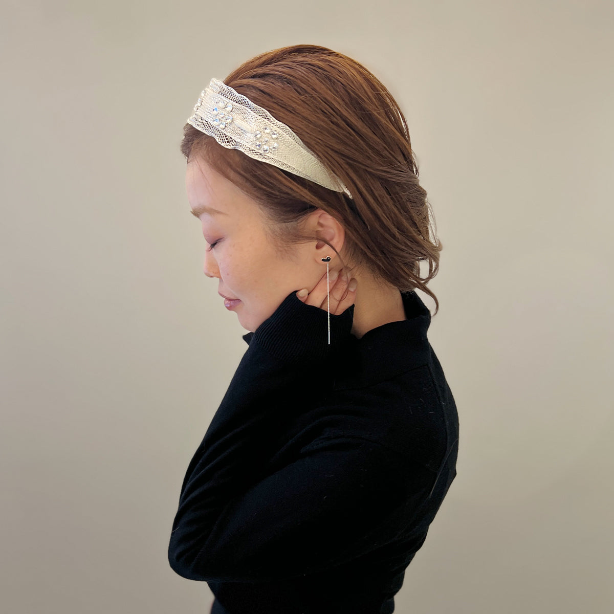 メッシュ シアー クリスタル フラワー ヘッドバンド