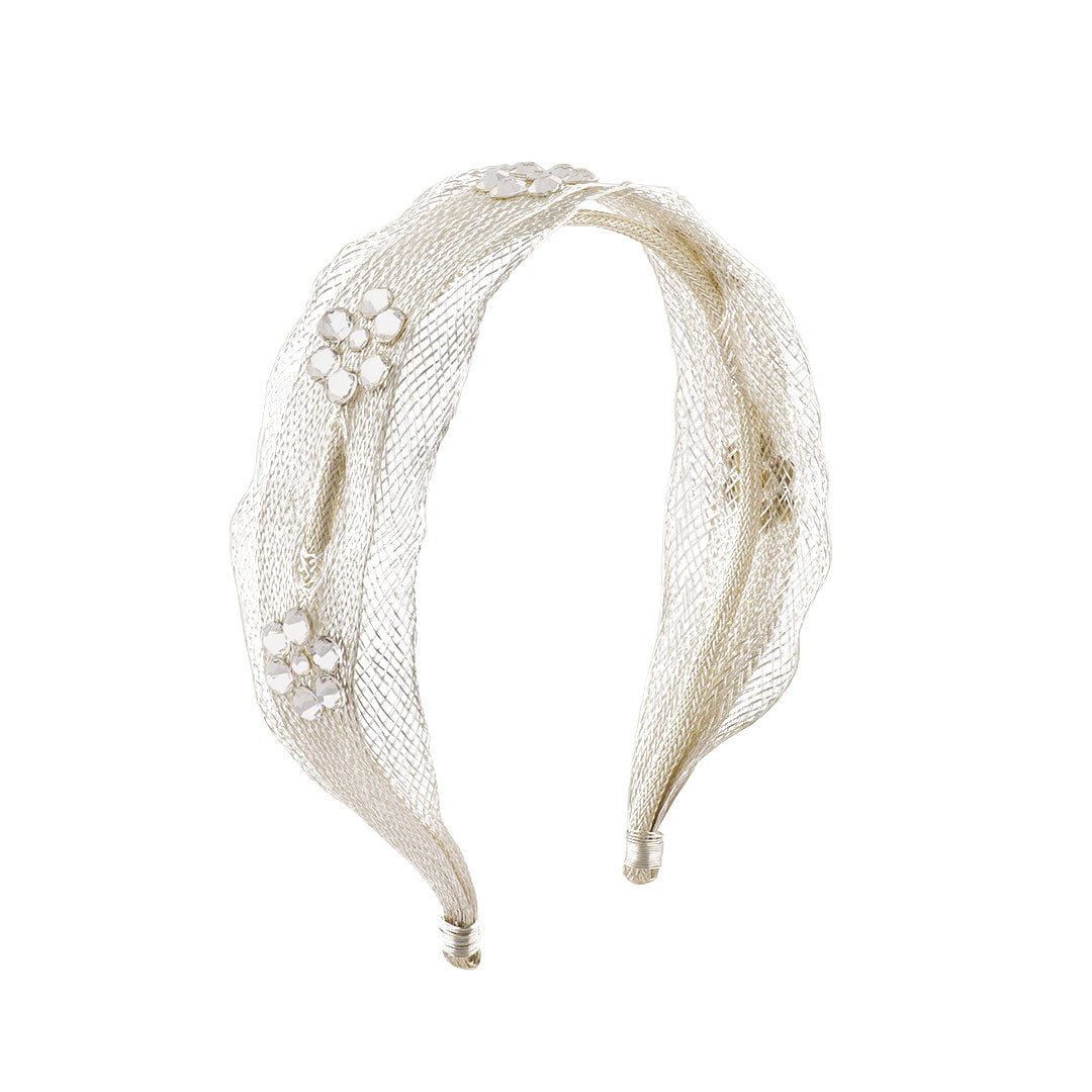 メッシュ シアー クリスタル フラワー ヘッドバンド