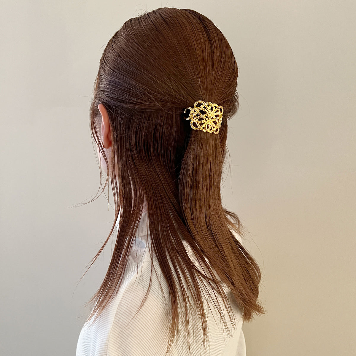 メタル カーブド ライン ポニー ウィズ クリスタル