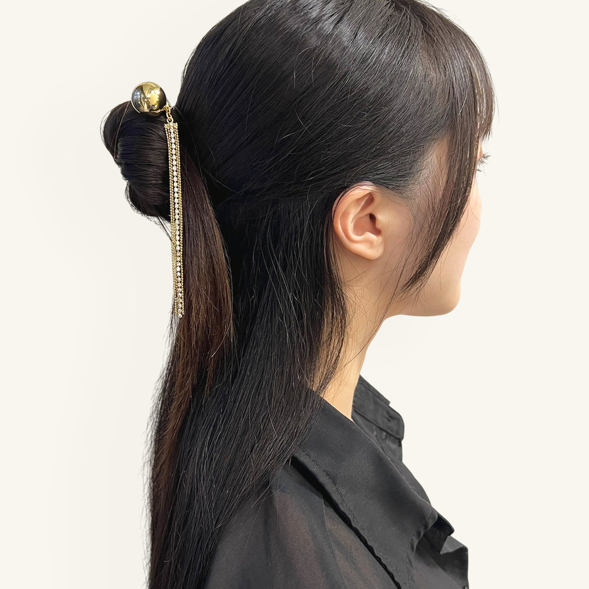 メタリック ボール ヘアピン ウィズ チェーン タッセル チャーム