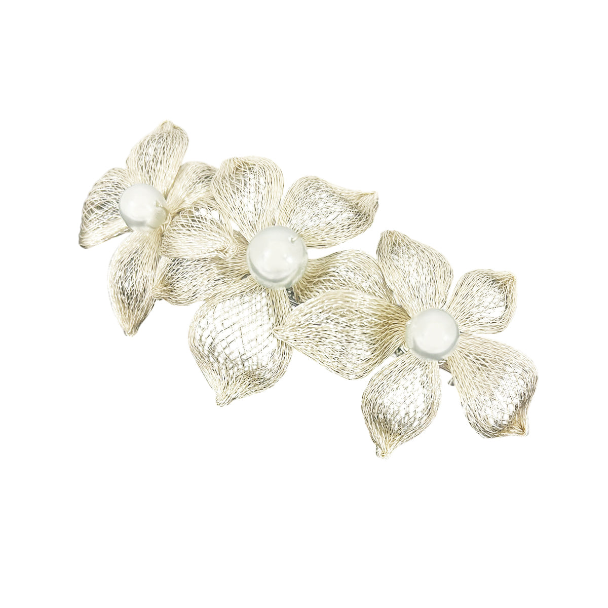 メッシュ フラワー パール 10cmバレッタ