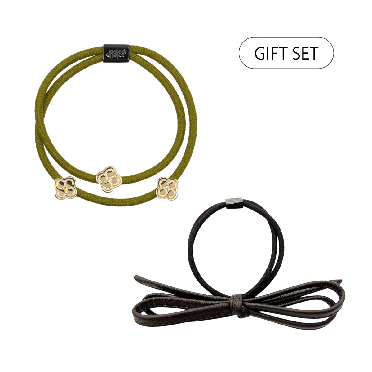 【WEB限定 gift set】トリプル アイコン ビーズ エラスティック+ヴィーガン レザー ボウ ポニー