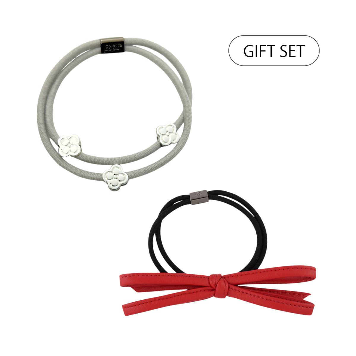 【WEB限定 gift set】トリプル アイコン ビーズ エラスティック+ヴィーガン レザー ボウ ポニー