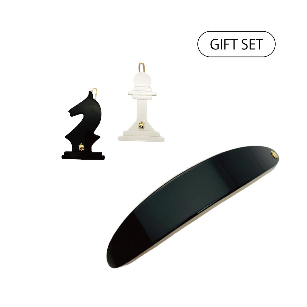 チェスポーン＆ホース バレッタ＋7cm カーヴド バレッタ
